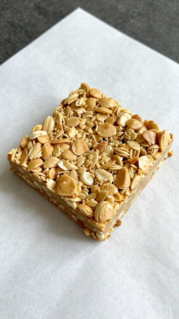 single square no-bake oat bar on parchment, crumbs