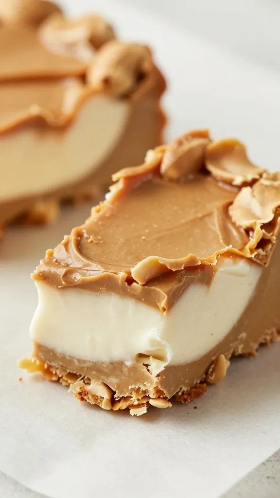 closeup of peanut butter yogurt bark shard on parchment