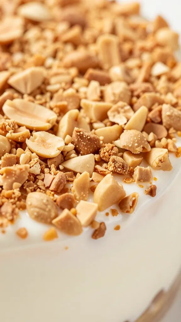 macro shot of crushed peanut topping on yogurt bark edge