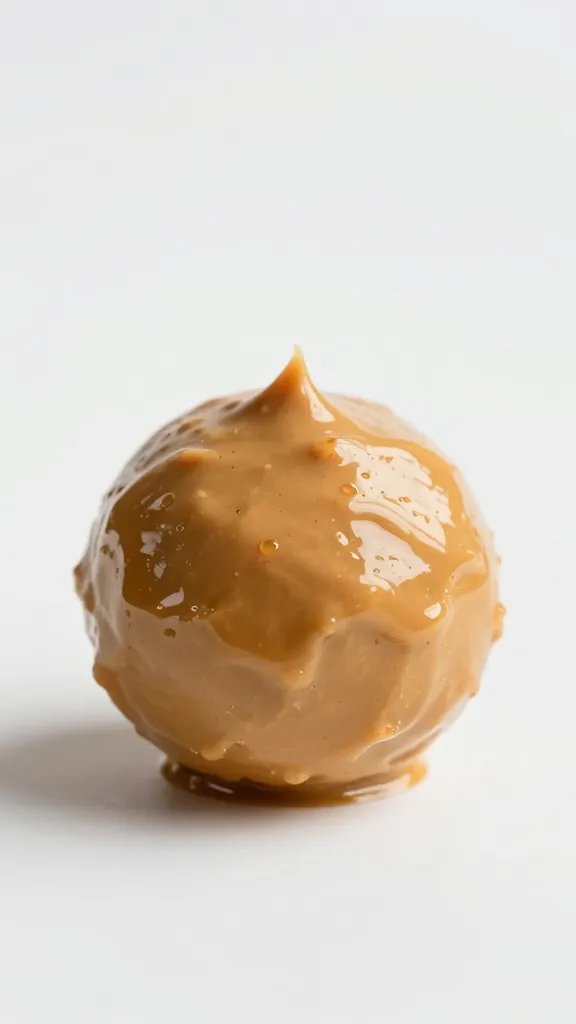 single protein ball drizzled with peanut butter, macro shot