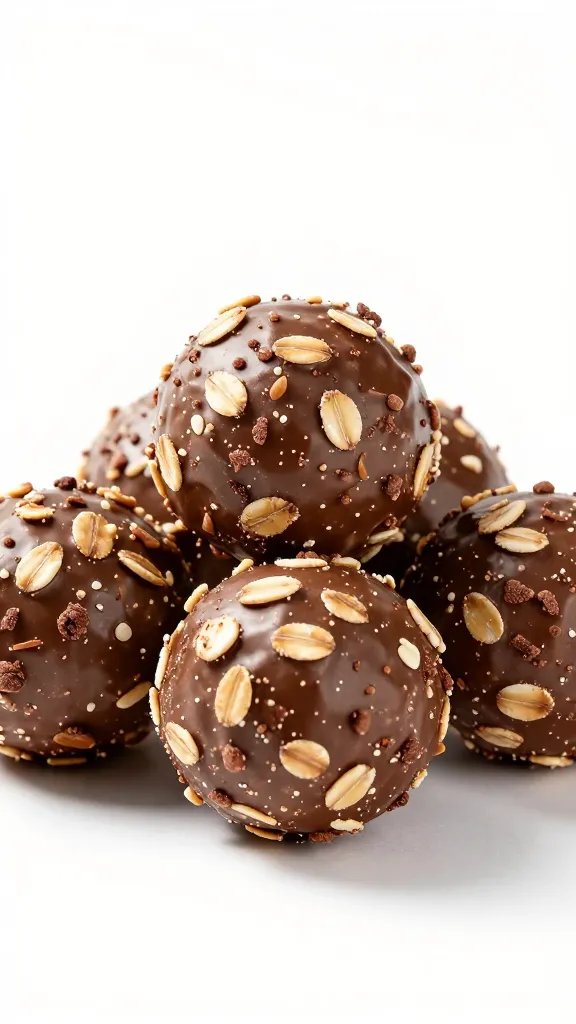 chocolate protein ball coated in oats, sharp studio lighting