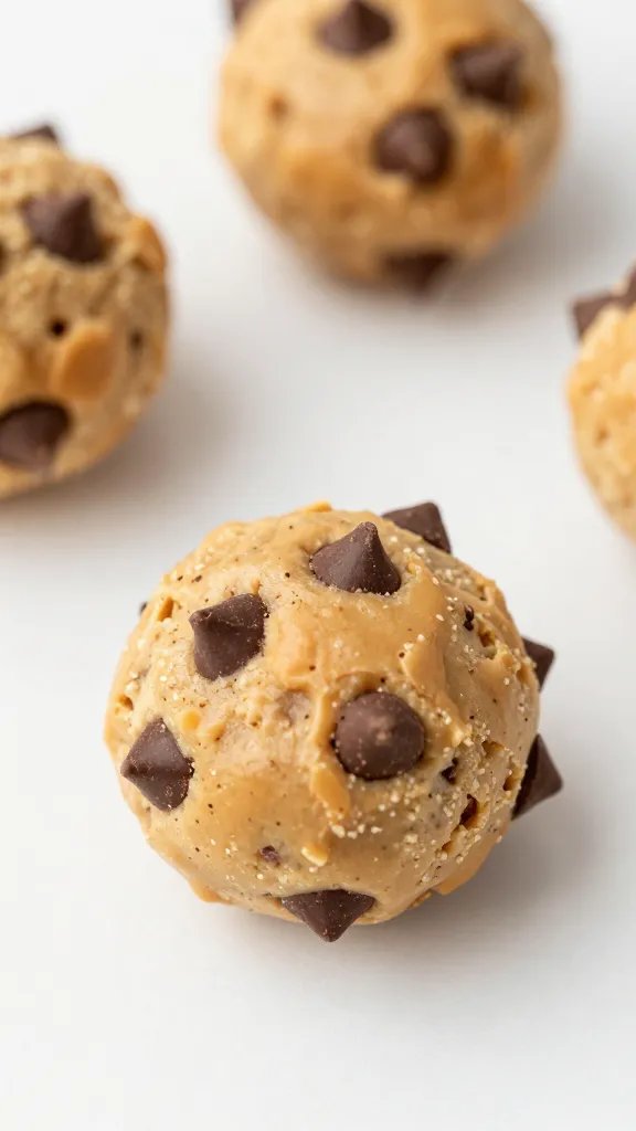 single peanut butter energy bite with chocolate chips, macro
