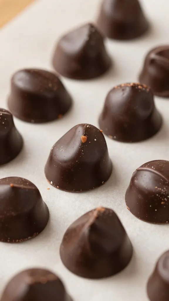 closeup dark chocolate peanut butter cluster on parchment