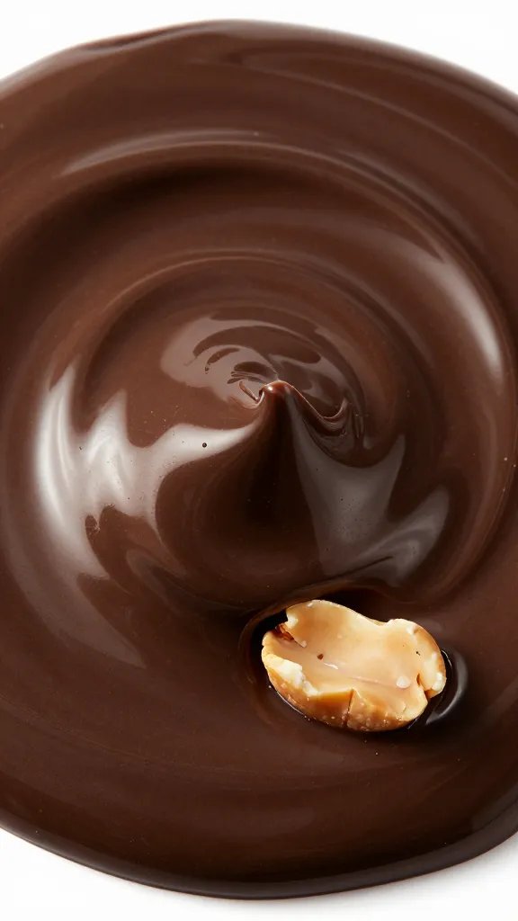 glossy melted dark chocolate swirl with roasted peanut embedded