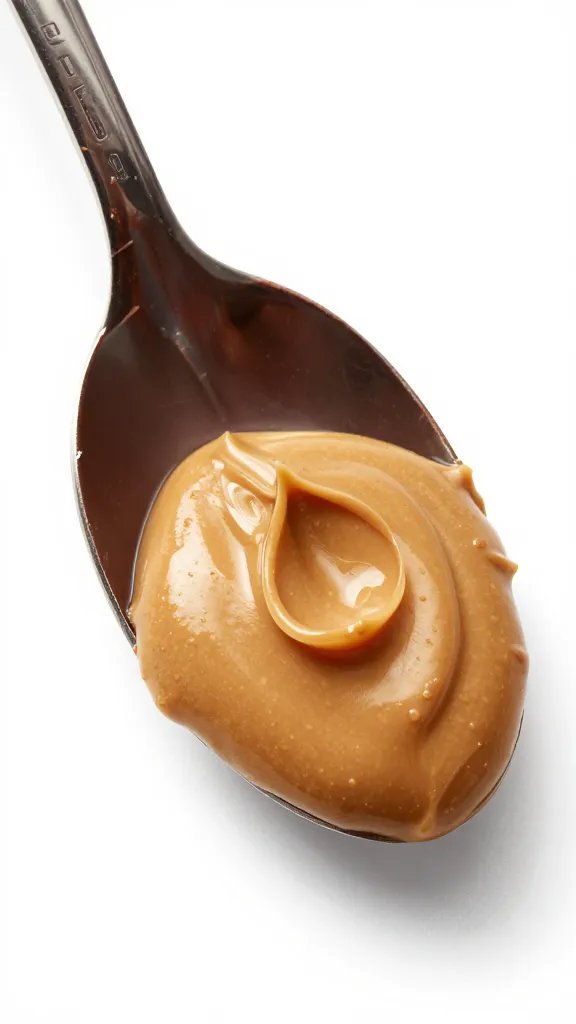 spoonful of creamy peanut butter drizzled with dark chocolate