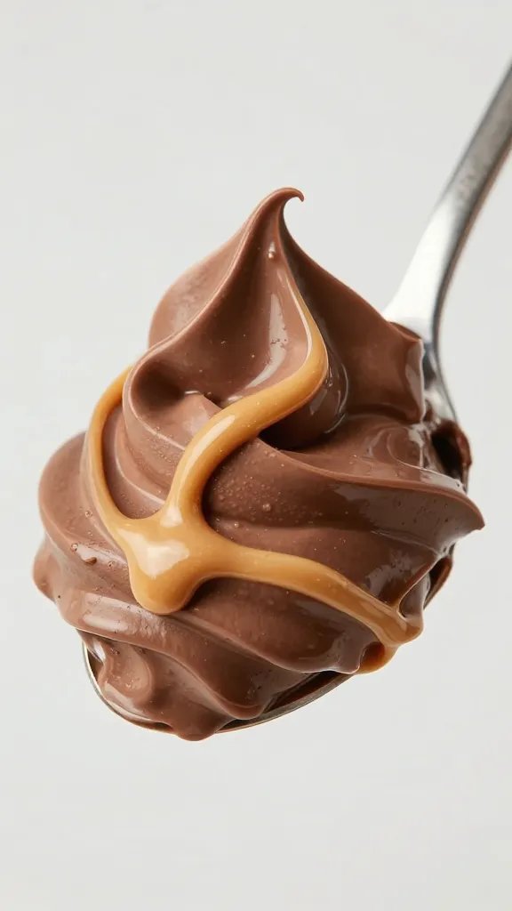 spoonful of chocolate banana nice cream with peanut butter swirl