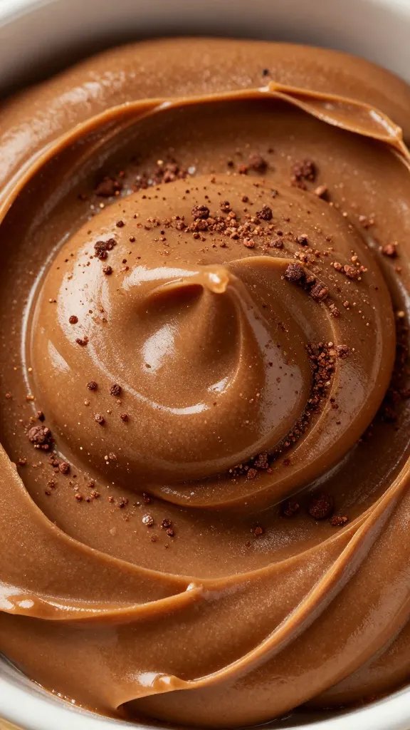 macro shot of cocoa-dusted peanut butter swirl in bowl