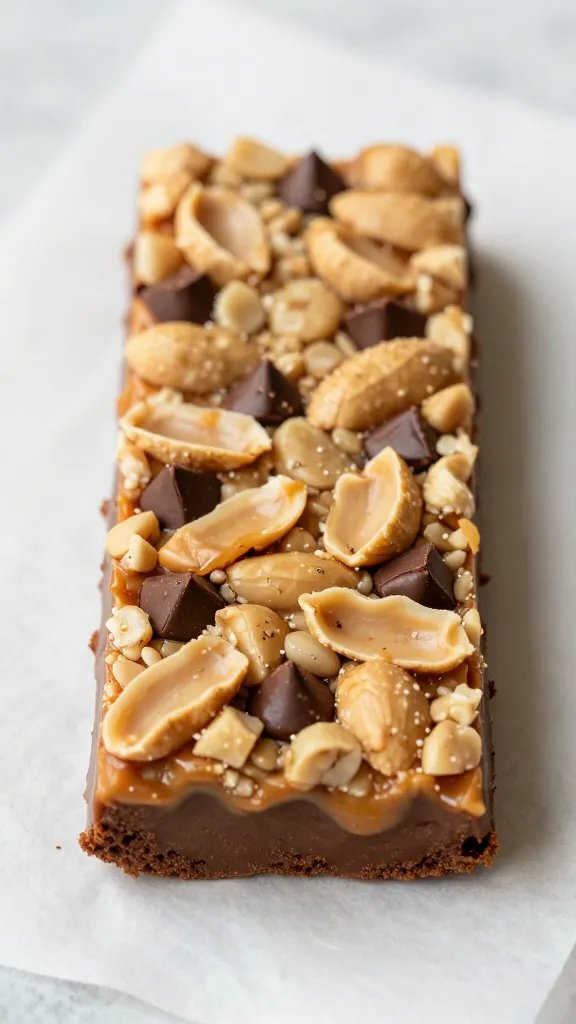 closeup peanut butter chocolate chip energy bar on parchment
