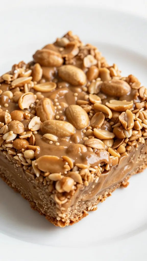 closeup of peanut butter baked oatmeal square on white plate
