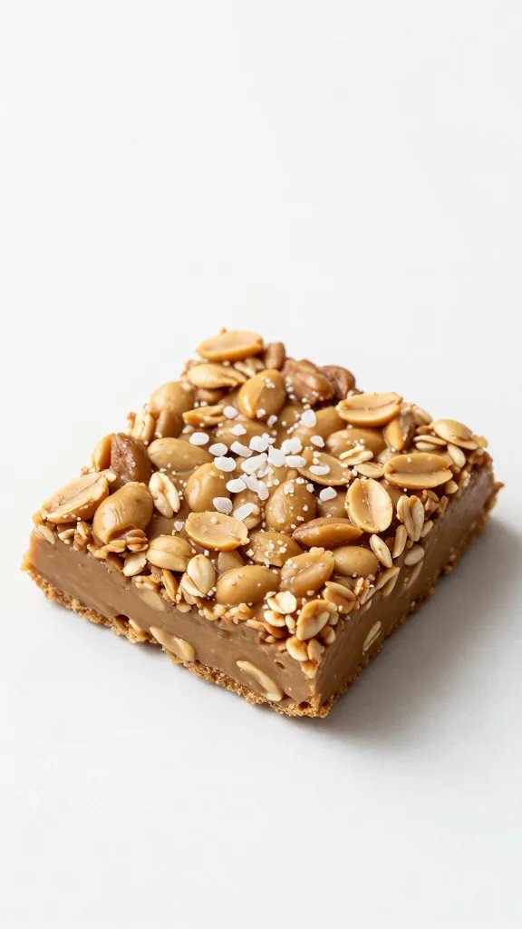 single peanut butter oatmeal bar with flaky sea salt