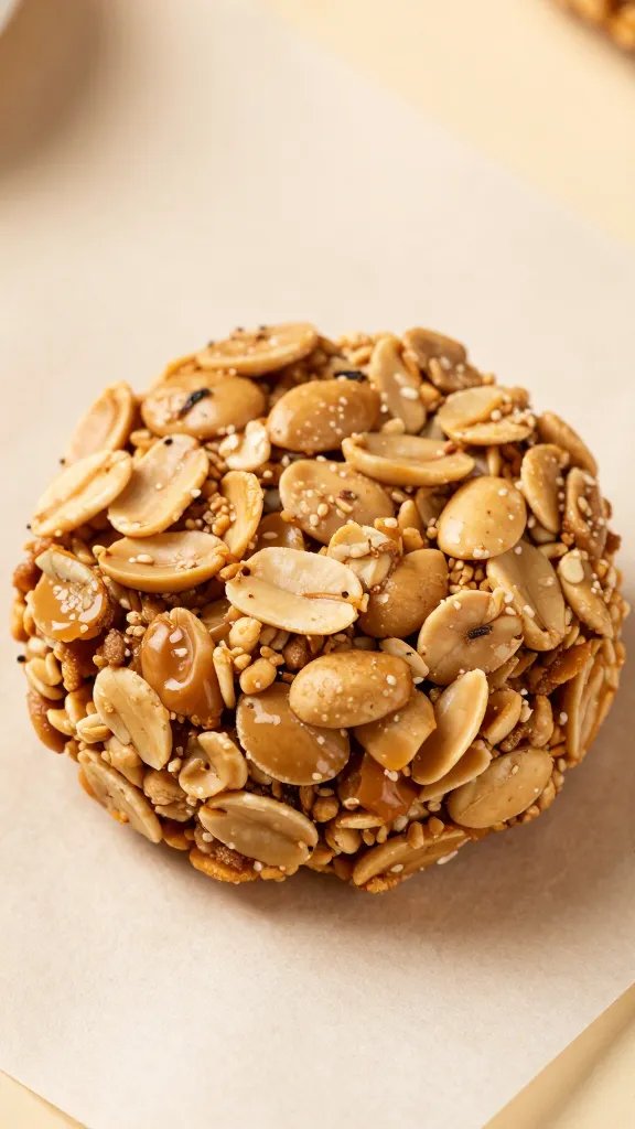closeup of a single peanut butter oatmeal bite on parchment