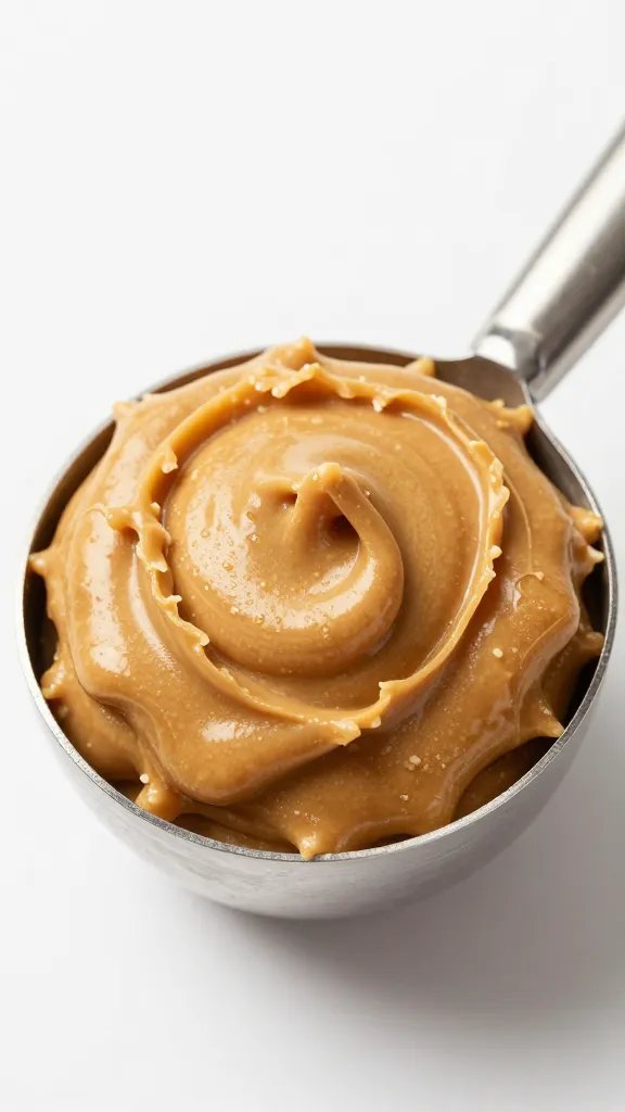 macro of peanut butter oatmeal dough scoop in metal scoop