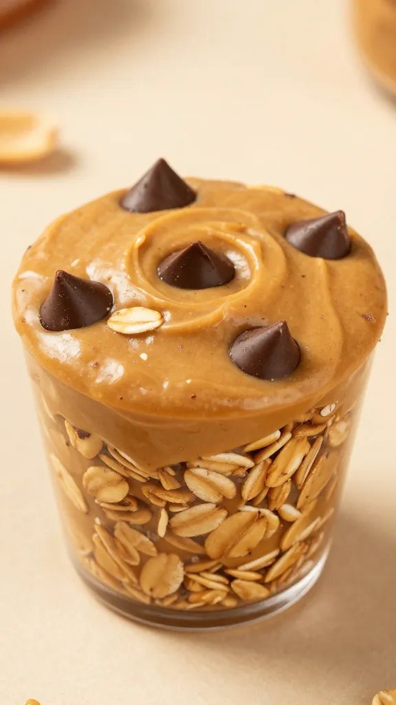 closeup of one peanut butter chocolate chip oat cup on parchment