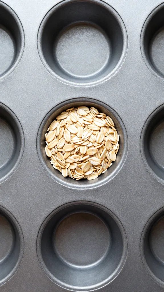 overhead shot of single oat cup in muffin tin well
