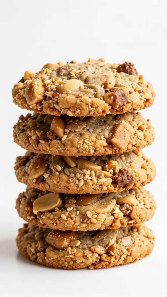 stack of chewy oatmeal peanut butter cookies, crisp edges, macro