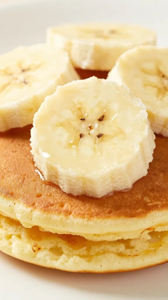 macro shot of sliced banana-topped protein pancake bite