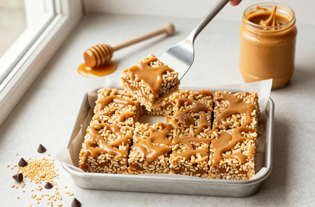 Peanut Butter Honey Rice Crispy Treats in 5 Minutes