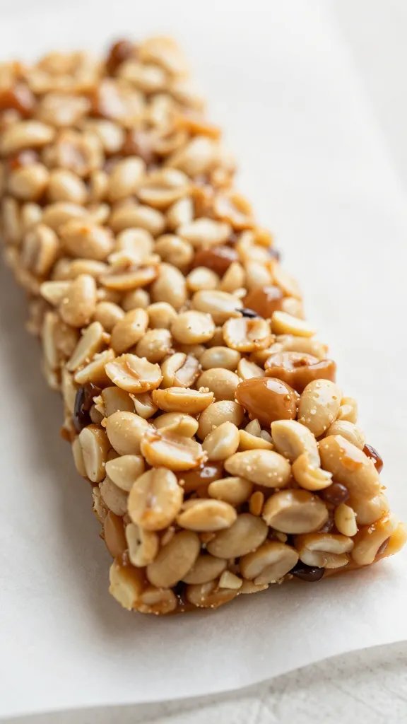 closeup peanut butter honey rice crispy bar on parchment
