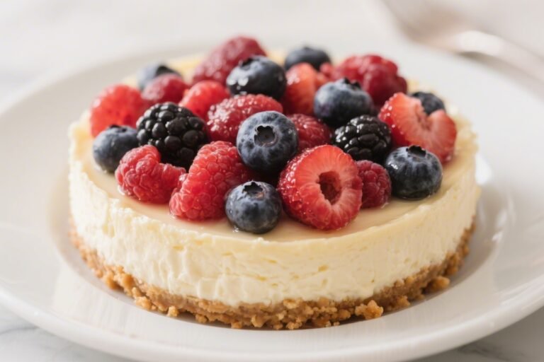 Low-Calorie Mixed Berry Cheesecake – Light, Creamy, and Refreshing