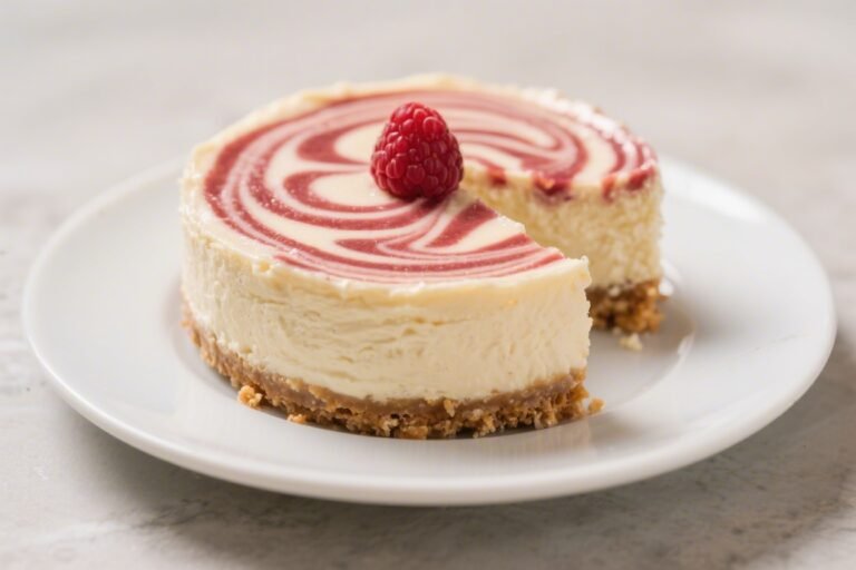 Low-Calorie Raspberry Swirl Cheesecake – Light, Creamy, and Beautiful