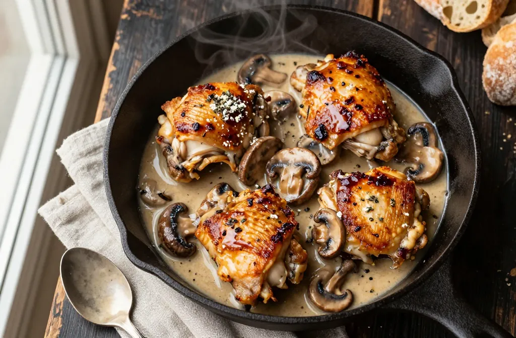 Creamy Mushroom Chicken Thighs in One Pan Weeknight Magic