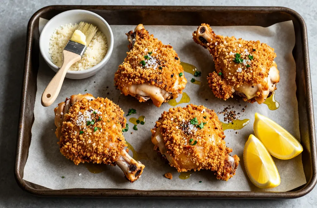 Crispy Juicy Oven Baked Parmesan Crusted Chicken Thighs