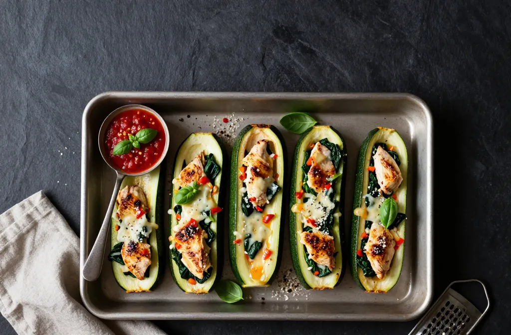 Chicken & Spinach Stuffed Zucchini Boats You’Ll Crave