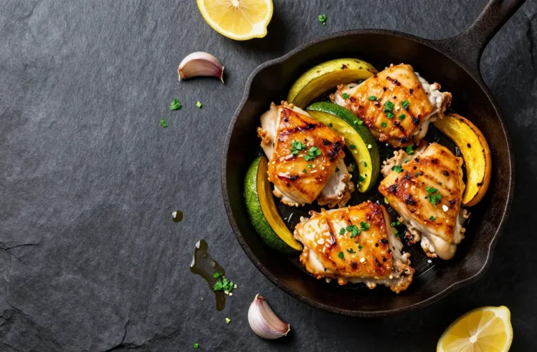 Crispy Skillet Lemon Garlic Chicken with Zucchini & Squash