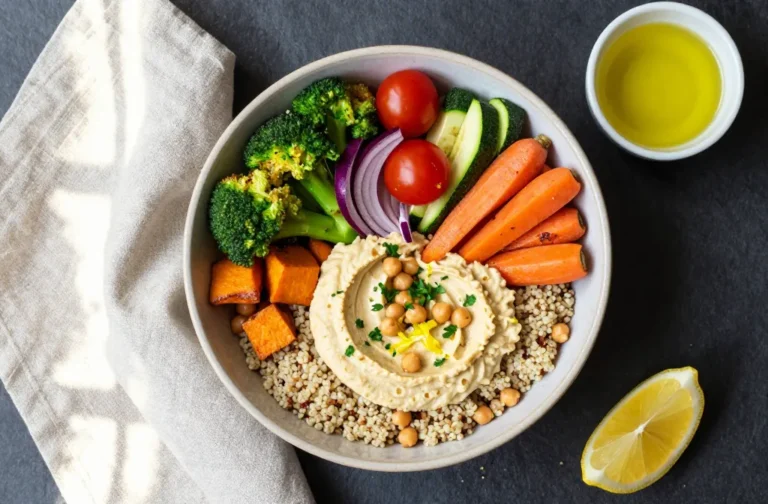 Roasted Veggie & Hummus Protein Bowl That Slaps