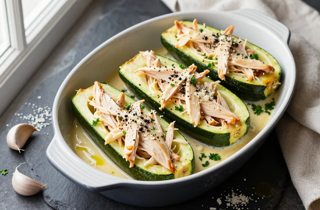 Light Chicken Alfredo Zucchini Boats That Wow Tonight