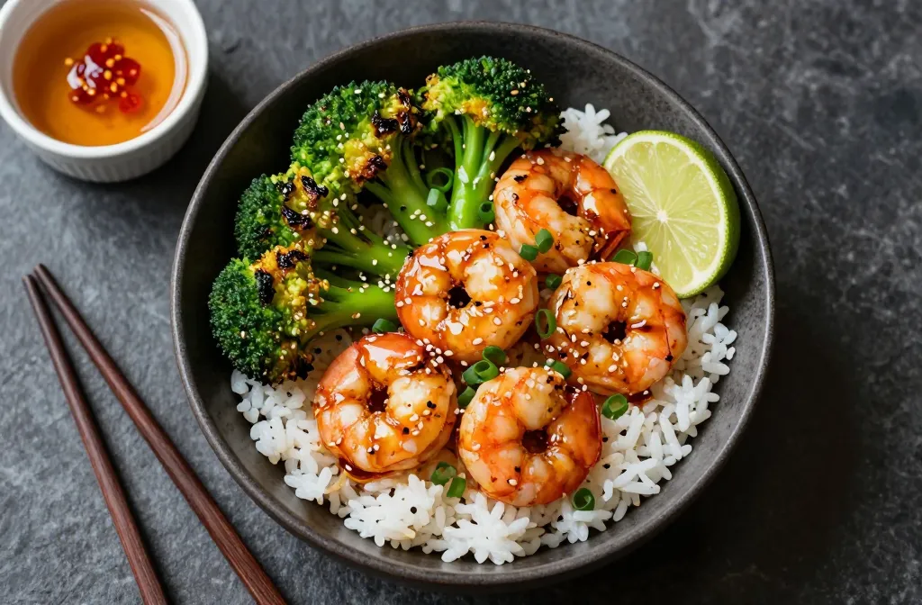 Crazy-Quick Spicy Honey Shrimp & Broccoli Bowls Tonight