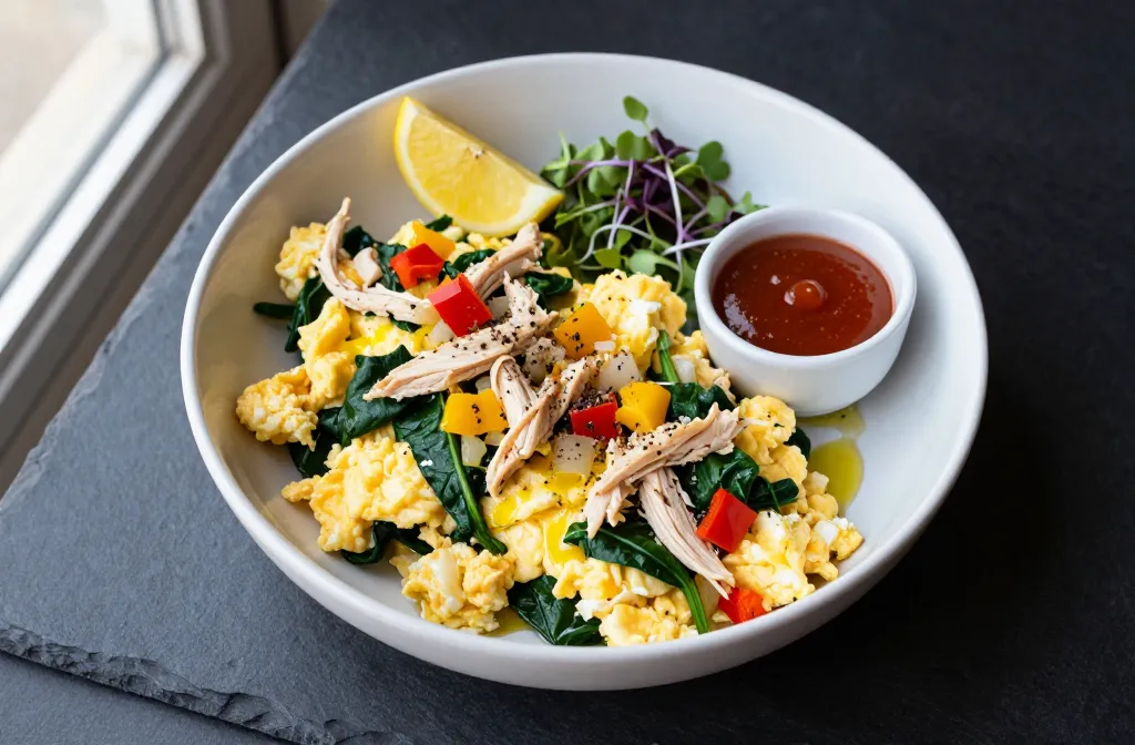 Chicken & Spinach Egg White Scramble Bowl That Slaps