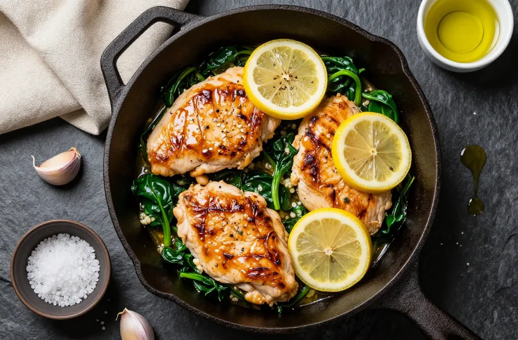 Weeknight Wonder Lemon Garlic Chicken & Spinach Skillet