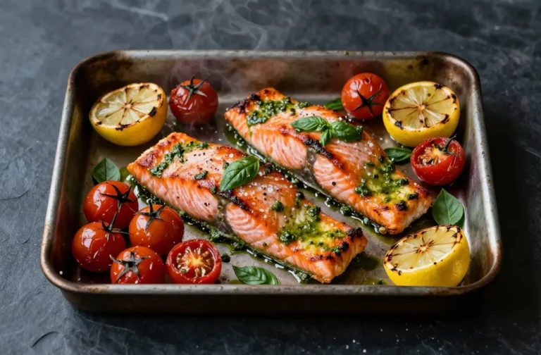 Weeknight Pesto Salmon with Roasted Cherry Tomatoes Magic