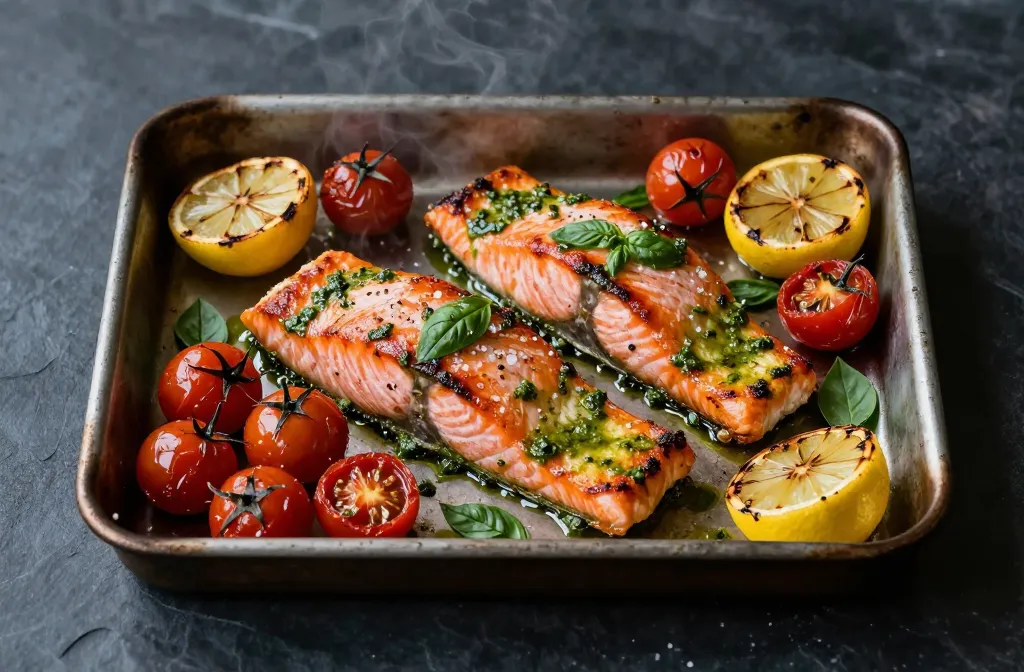 Weeknight Pesto Salmon with Roasted Cherry Tomatoes Magic