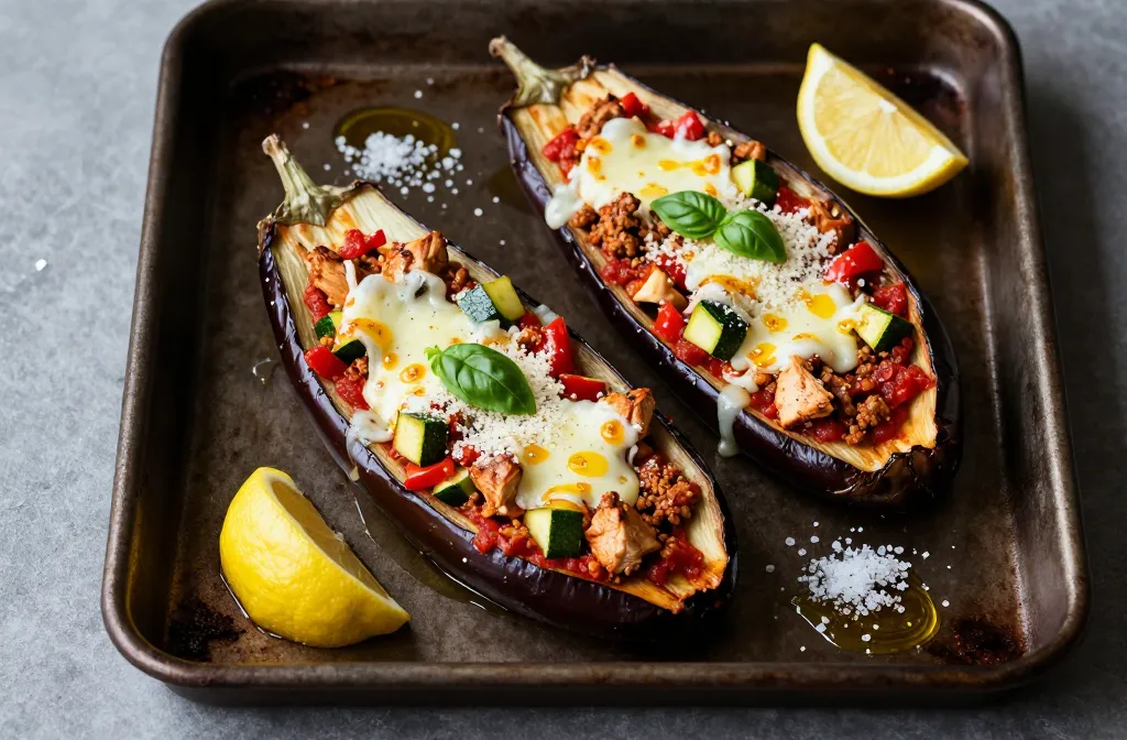 Chicken & Veggie Stuffed Eggplant Boats Weeknight Win